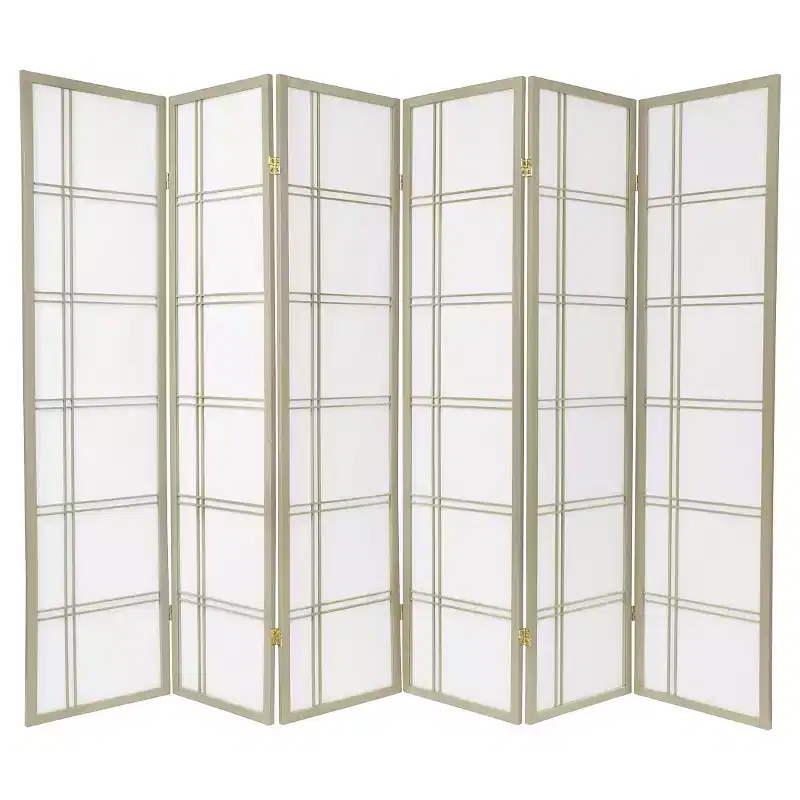 6-Panel Double Cross Shoji Screen – Gray / Gold / Ivory