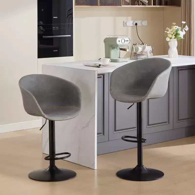 GDFStudio Grantha Faux Leather Upholstered Adjustable Height Swivel Bar Stool with Footrest