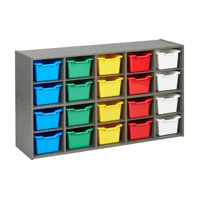 ECR4Kids Streamline 20 Cubby Tray Storage Cabinet and 20 Scoop Front Bins, 4x5, Kids Furniture