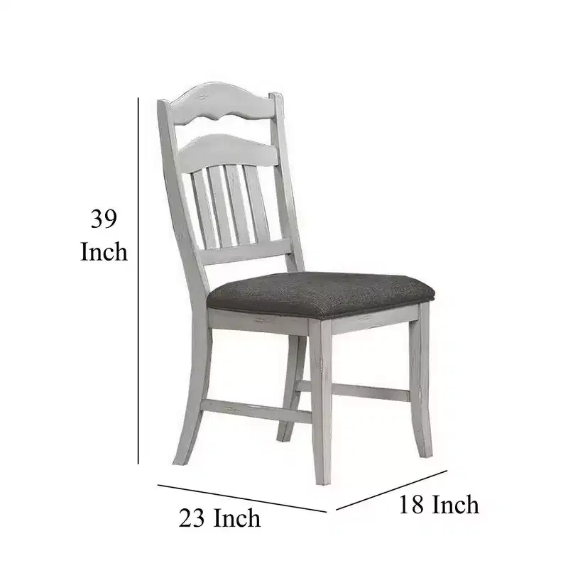 Royal Hampton Dining Chairs, Set of 2, Ladder Back, Classic White Wood, Gray Fabric
