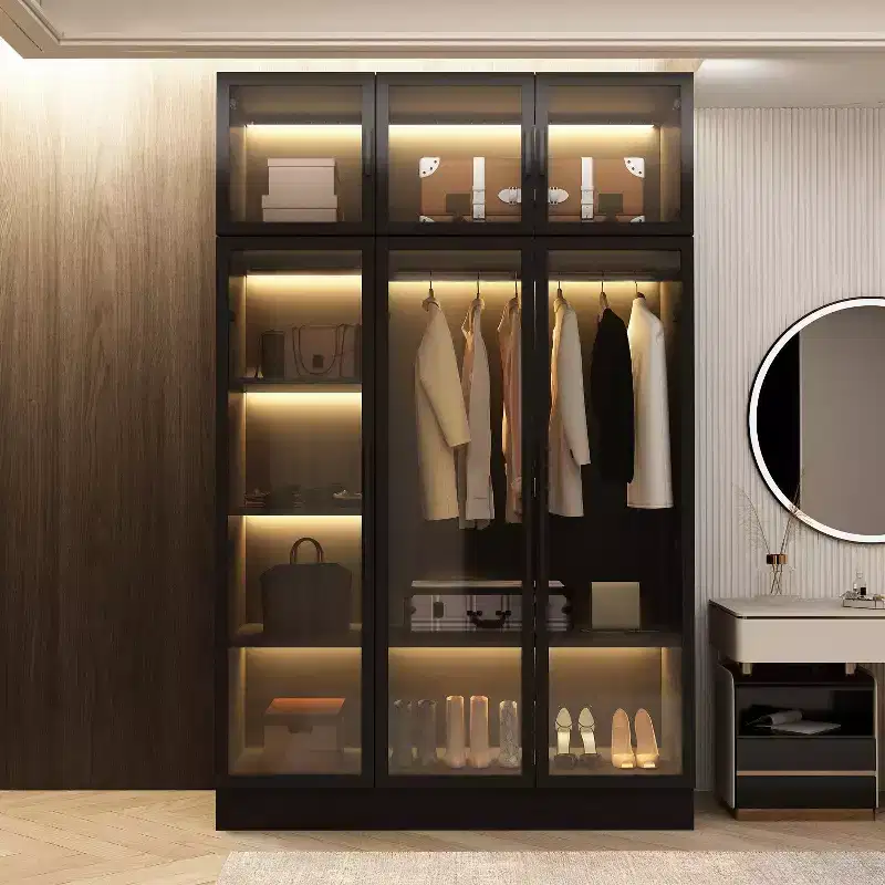 Modern Display Cabinet with Glass Doors and Adjustable Shelves