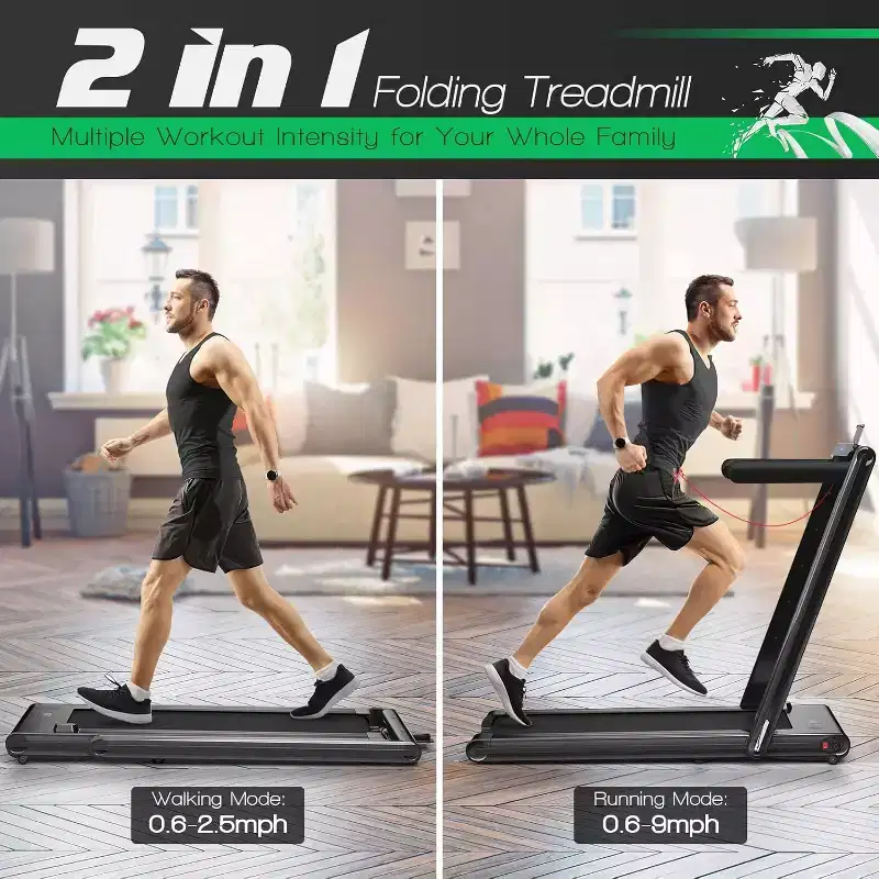 Gymax Folding Treadmill 2-in-1 Under Desk Treadmill with 2.25HP Motor Electric Walking Running Machine & Remote Control Suitable Black/Blue/Red