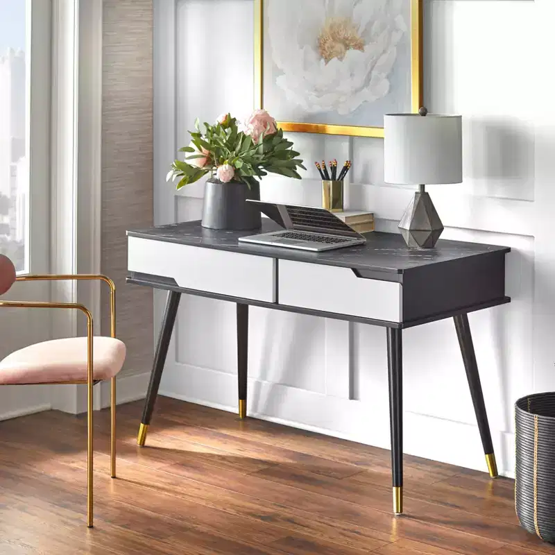 2-Drawer Mid-Century Modern Desk – Black