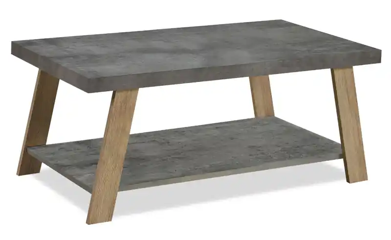 43.3 Modern Coffee Table with Shelf - Grey Stone Top with Light Wood Legs