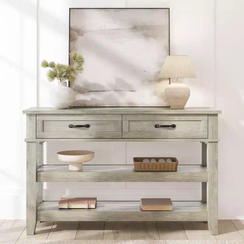 Console Sofa Table with 2 Drawers & 3-Tier Shelves – Narrow Entry Table for Living Room & Hallway