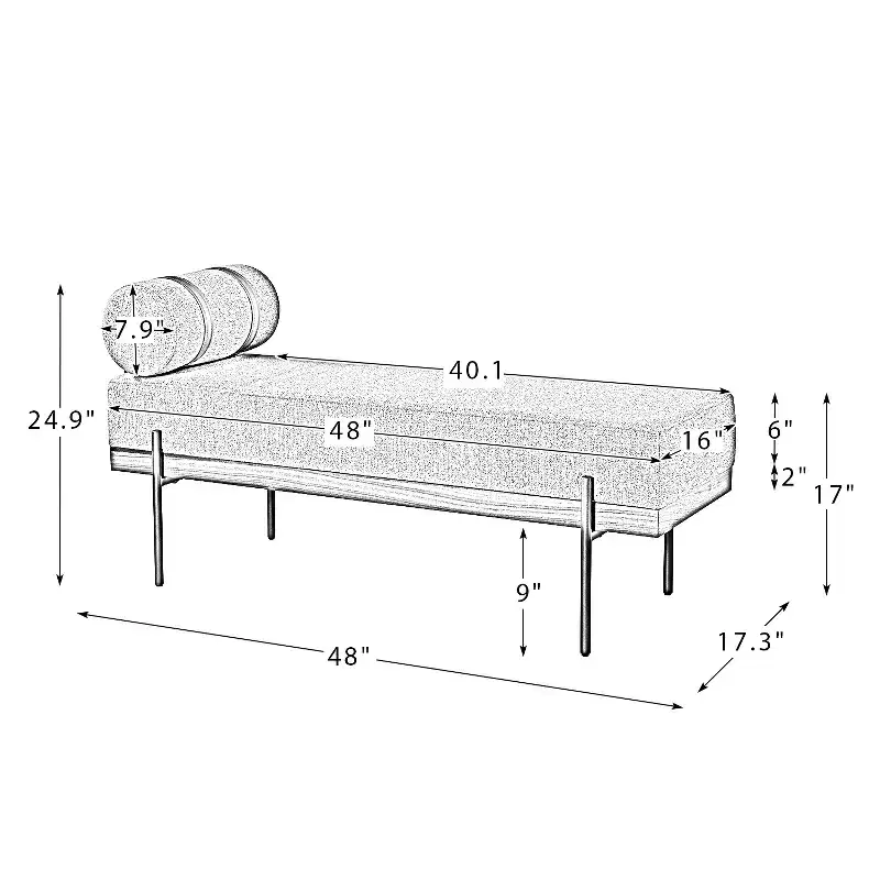 Entryway Bench with Removable Pillow, Industrial Style