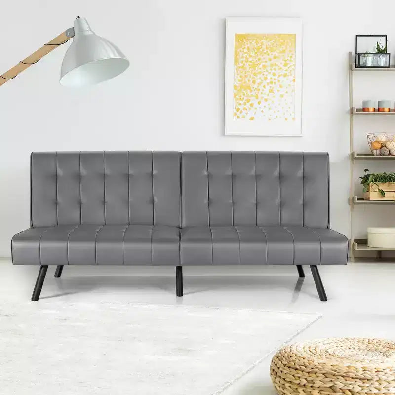 Costway Futon Sofa BedPU Leather Convertible Folding Couch Sleeper Lounge White/Black/Grey
