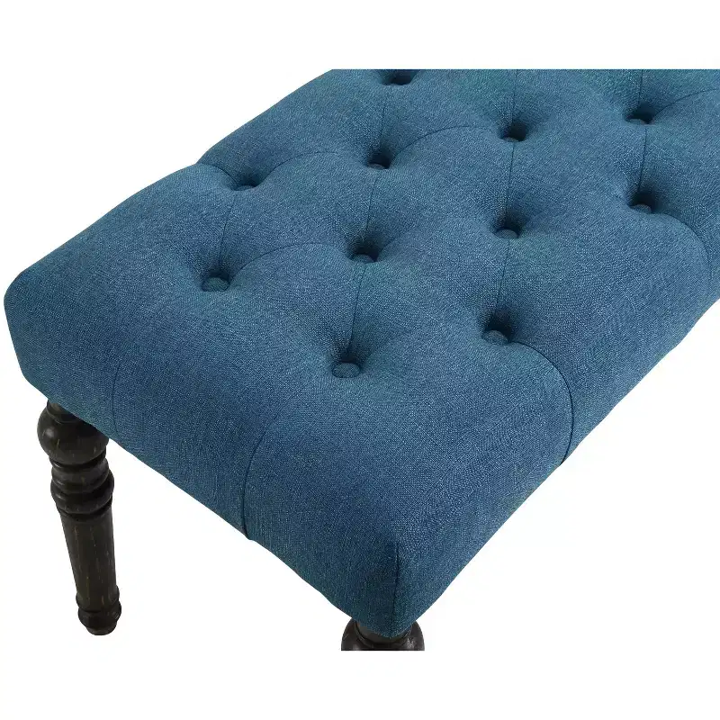 Leviton Fabric Tufted Turned Leg Dining Bench, Blue