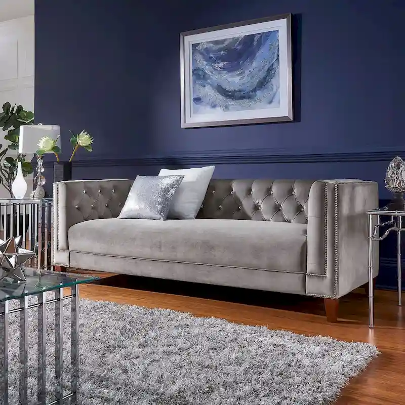 Jewel-tuft Grey Velvet Seating with Nailhead