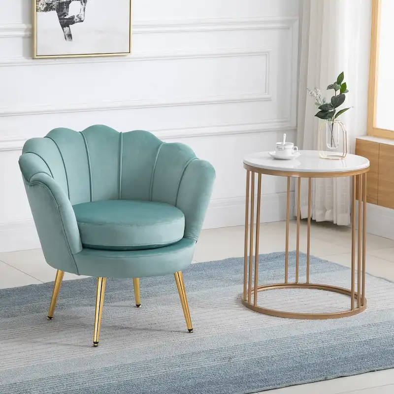 Elegant Velvet Fabric Accent Chair/Leisure Club Chair with Gold Metal Legs for Living Room - 29.5 x 24.75 x 28.75