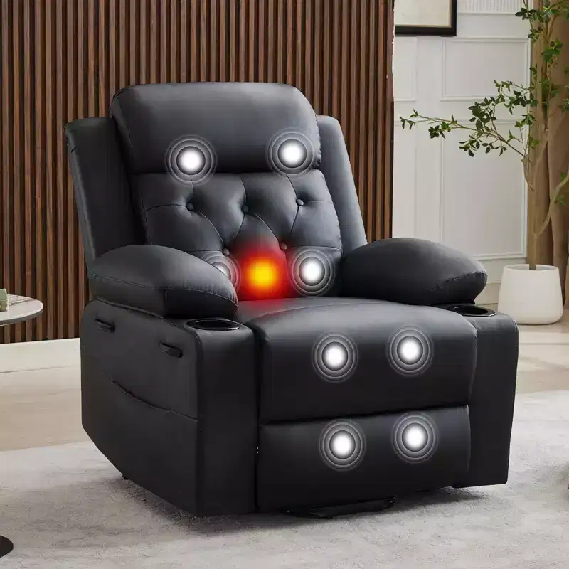 Power Lift Recliner Chair for Elderly with Lumbar Heating, Oversized PU Leather Electric Lift Recliner Single Sofa with Side Pockets, Two Cup Holders