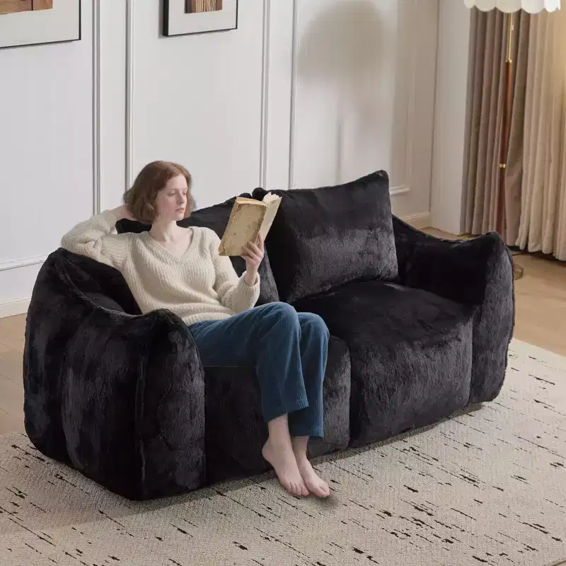 Ultra Soft Fluffy Loveseat Floor Bean Bag Sofa with Plump Pillows,Oversized Lazy Lounge Couch for Living Room,Bedroom