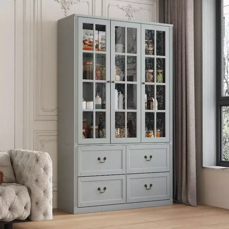 Famapy 47.2W Organizer Glass Doors Display Cabinet Organizer Pantry Gray