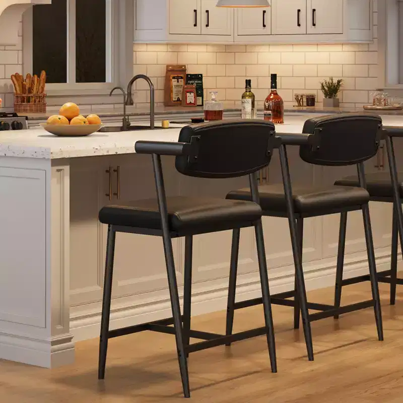TruAIR 26 Bar Stools Set of 2 - Modern Upholstered Counter Stools with Arms & Back for Kitchen Island