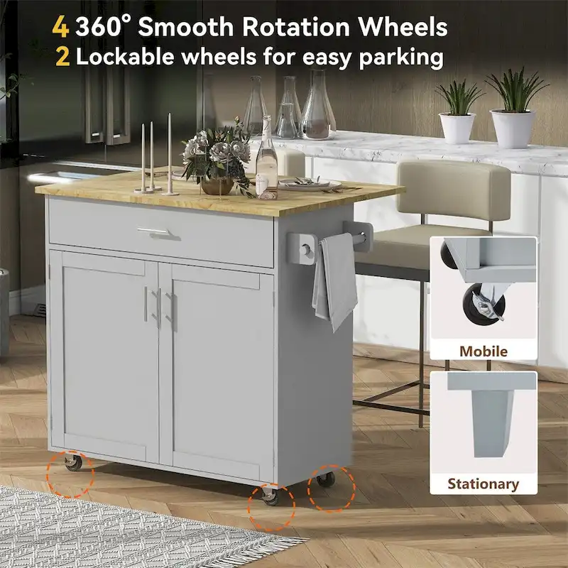 Rolling Kitchen Cart with Adjustable Shelf Tower Rack and Rubber Top - N/A