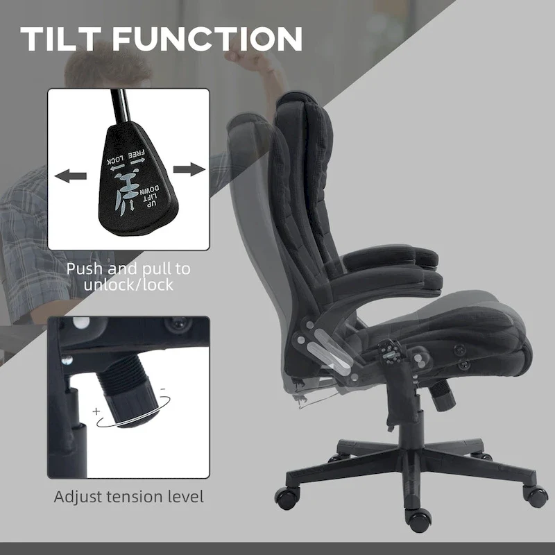 HOMCOM 6 Point Vibrating Massage Office Chair with Heat, Linen High Back Executive Office Chair with Reclining Backrest
