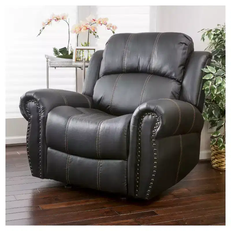 Charlie Faux Leather Glider Recliner Club Chair - : Upholstered, Spot Clean, Wood Frame
