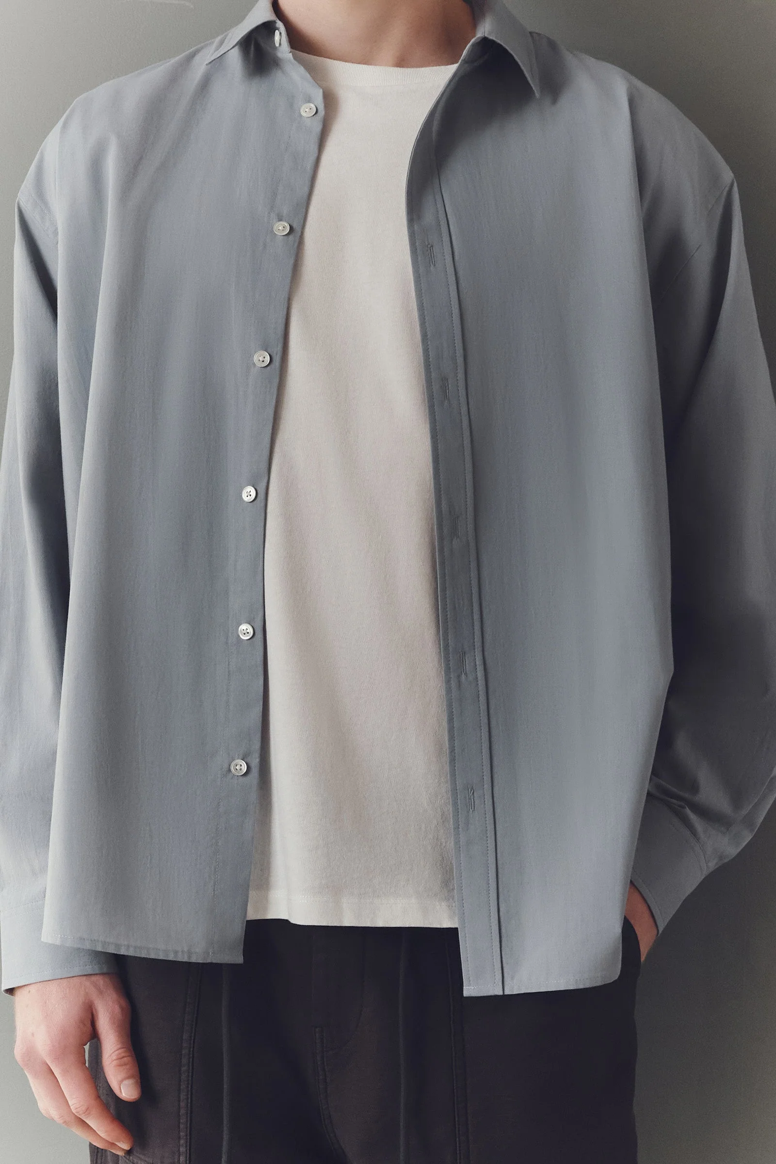 Steel Blue Cotton Voile Long Sleeve Shirt