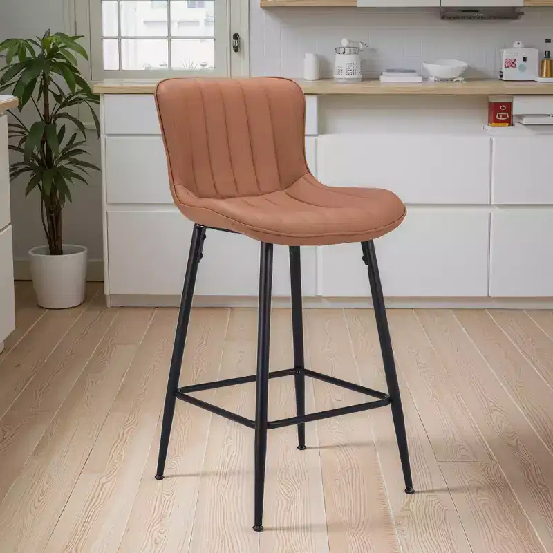 MAYEERTY Brown 2-Pack Faux Leather Counter Bar Stools, Modern Design for Kitchen Islands & Dining Rooms