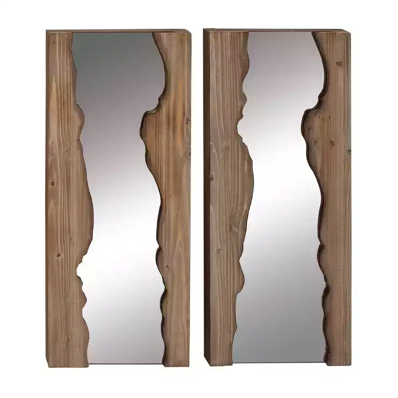 Contemporary Wood Wall Mirror Set of 2 Brown - Olivia & May: Handmade Rectangular Live Edge, No Assembly Required