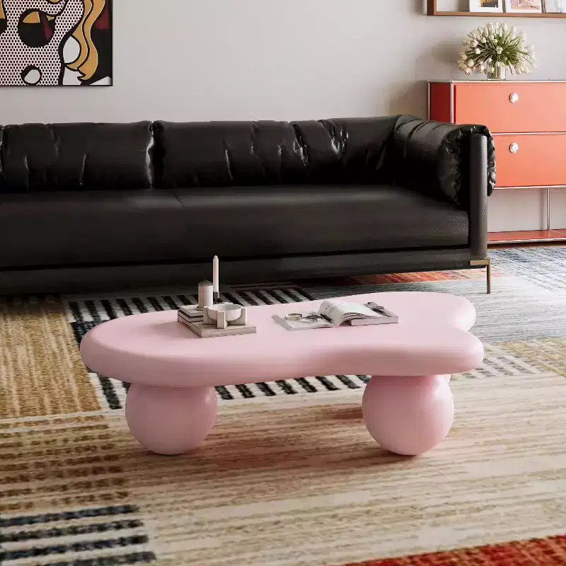 Pink Cloud-Shape Coffee Table with Ball Legs, 1-Person