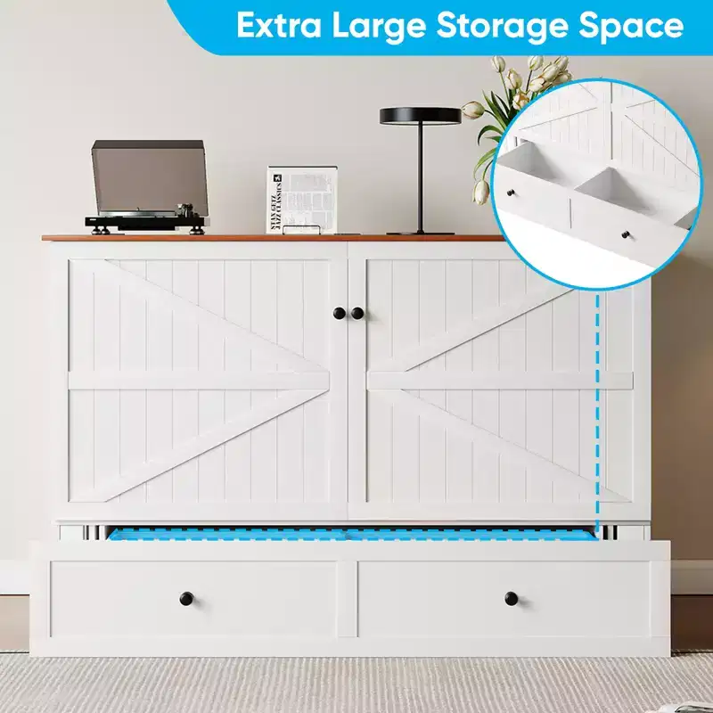 Mjkone Full/Queen Size Murphy Bed Chest with Storage,NO MATTRESS