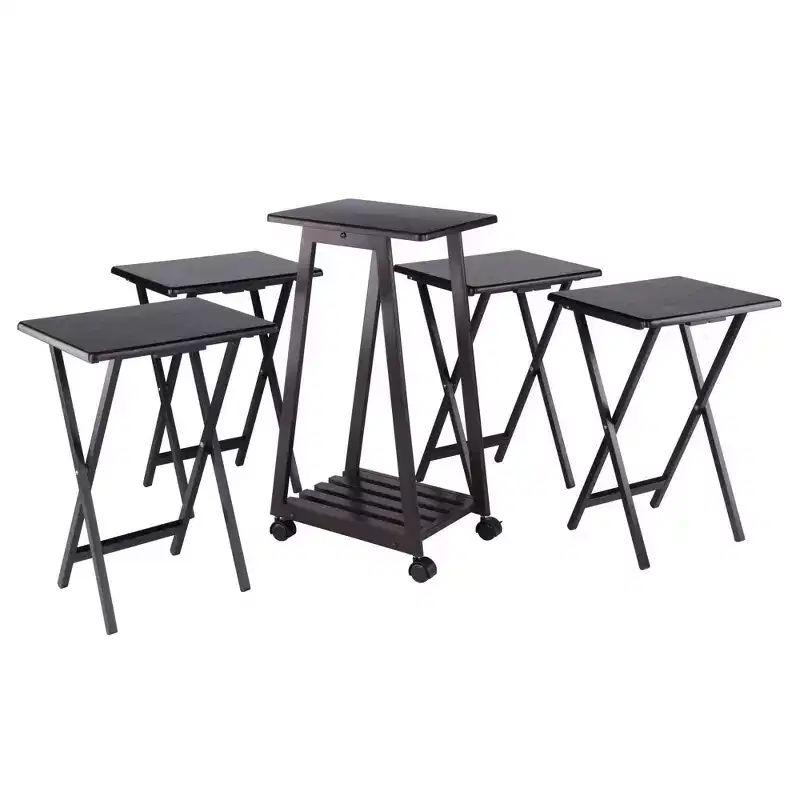 Winsome 5pc Adriel Snack Table Set Coffee: Transitional Style, 4 Point Leg Frame, Wood Composite, Includes Storage Cart