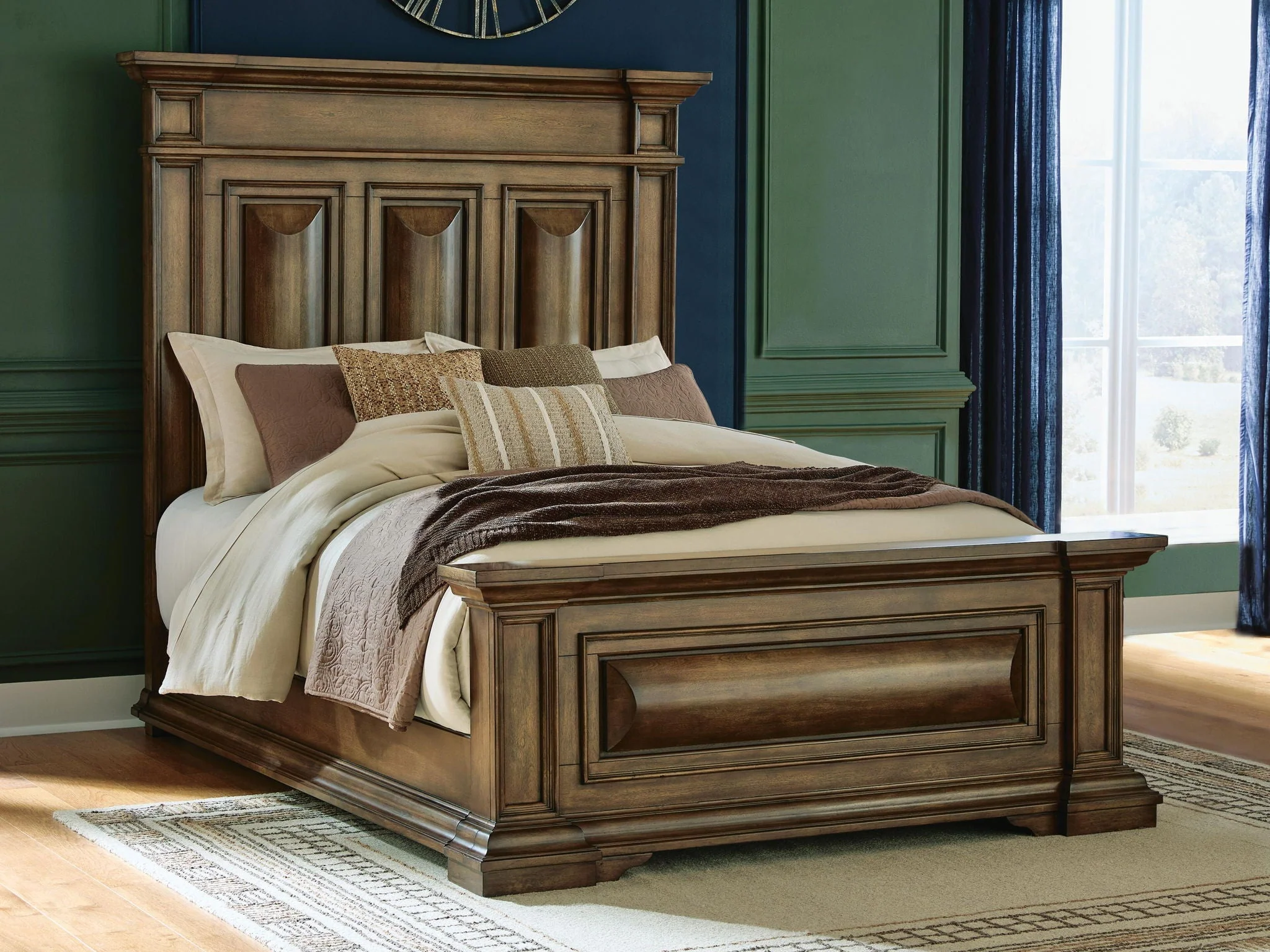 Panel Bed — A substantially-scaled headboard and moulding details round out the piece in graceful fashion