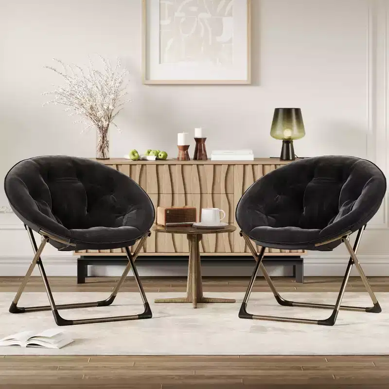 Comfy Saucer Chairs, Folding Reading Lounge Chair, Cozy Faux Fur Living Room Chair with Soft Thick Padded Seat Metal Frame, Modern Style Home