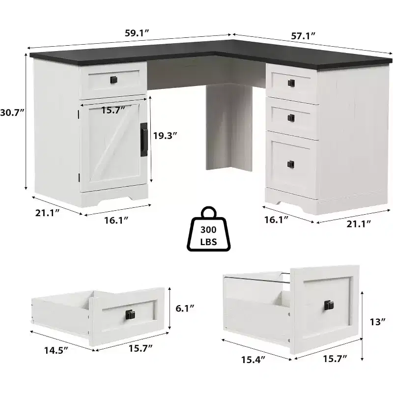 60 L Shaped Executive Desk,Rustic Home Office Corner Computer Desk with File Drawers Adjustable Storage Cabinet, Large Workstation for Study Gaming