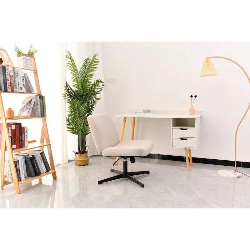 Cross Legged Office Chair, Wide Comfty Desk Chair, No Wheels Armless Computer Task Chair, Swivel and Height Adjustable