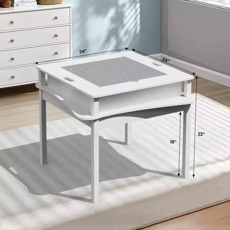 JOYMOR Kids Activity Table,Detachable 2 in 1 Block Table with Storage, Kids Building Block Table Suitable for Boys and Girls, Gray & White