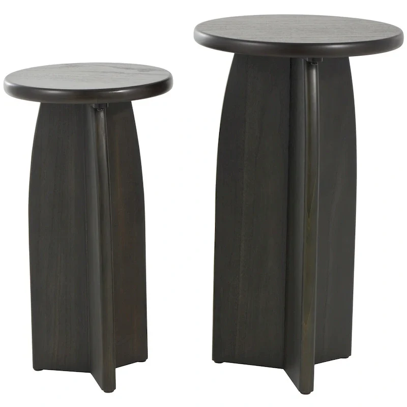 Wooden-base side table - two-piece set, black or brown -