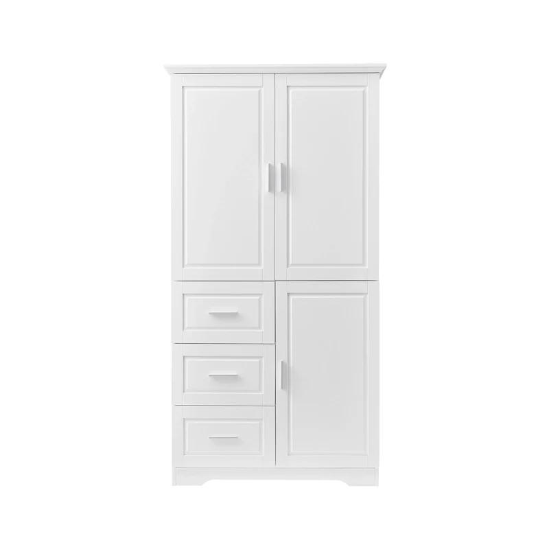 Tall and Wide Storage Cabinet with Doors for Bathroom/Office Three Drawers Grey/White/Black