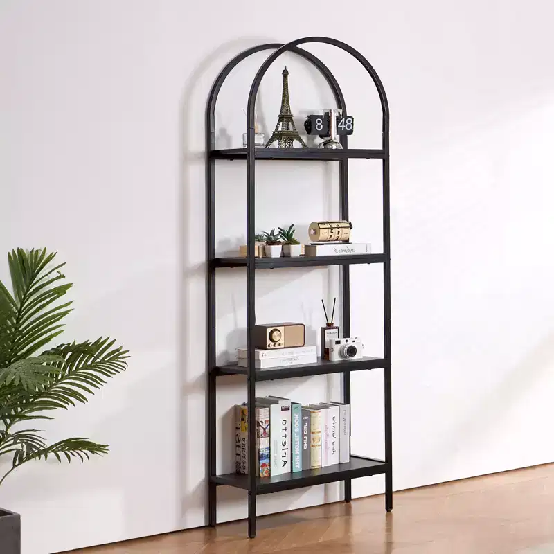 VEVOR Metal Bookshelf, 4-Tier Arched Industrial Bookshelf, Small Rustic Vintage Storage Bookcase with Open Shelves, Freestanding Display Shelving