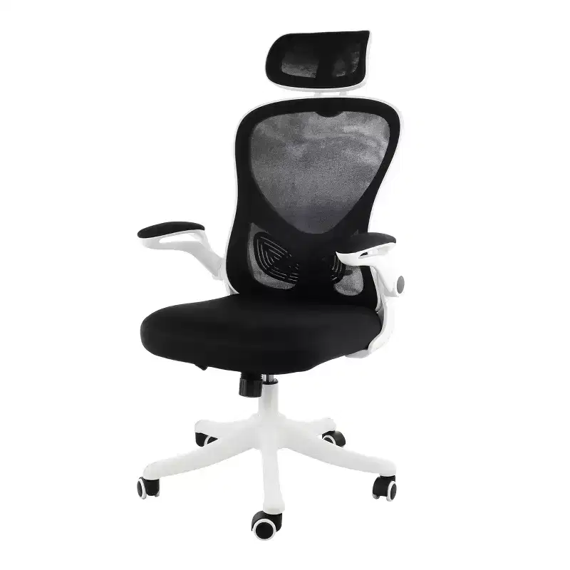 High Back Adjustable Mesh and Fabric Office Chair in White and Black with Adjustable Head Rest