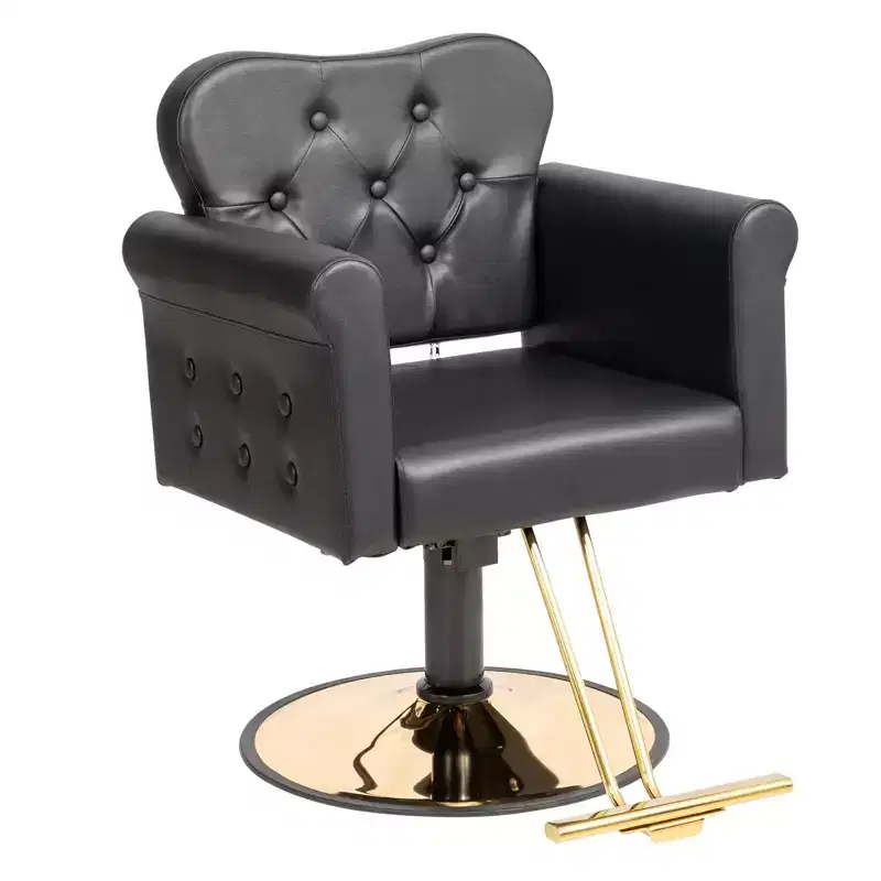 Karl Home Black Gold Heavy Duty Hydraulic Swivel Hair Stylist Salon Chair with Button Tufting
