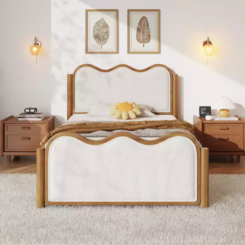 Christopher Knight Home Nysa Modern Bed Frame with Boucle Upholstered Wavy Headboard