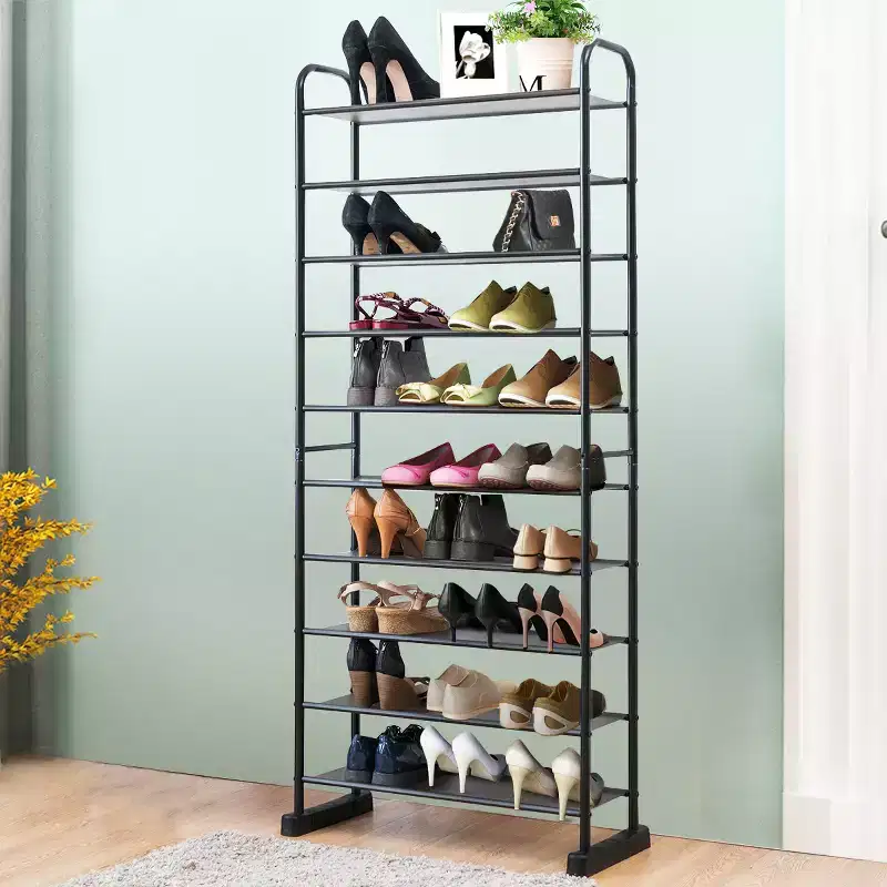 10-Tier Shoe Rack Space-saving Shoe Organizer W/Metal Frame Shoe Tower