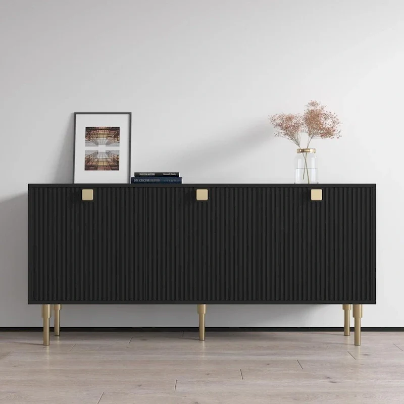 Modern Matte Sideboard Buffet – Magnolia / Black, Contemporary Style