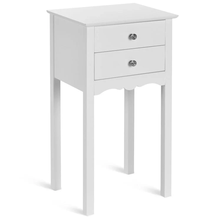 Side Table End Accent Table with 2 Drawers-White - 16.0   x 13.0   x 30.0   (L x W x H)