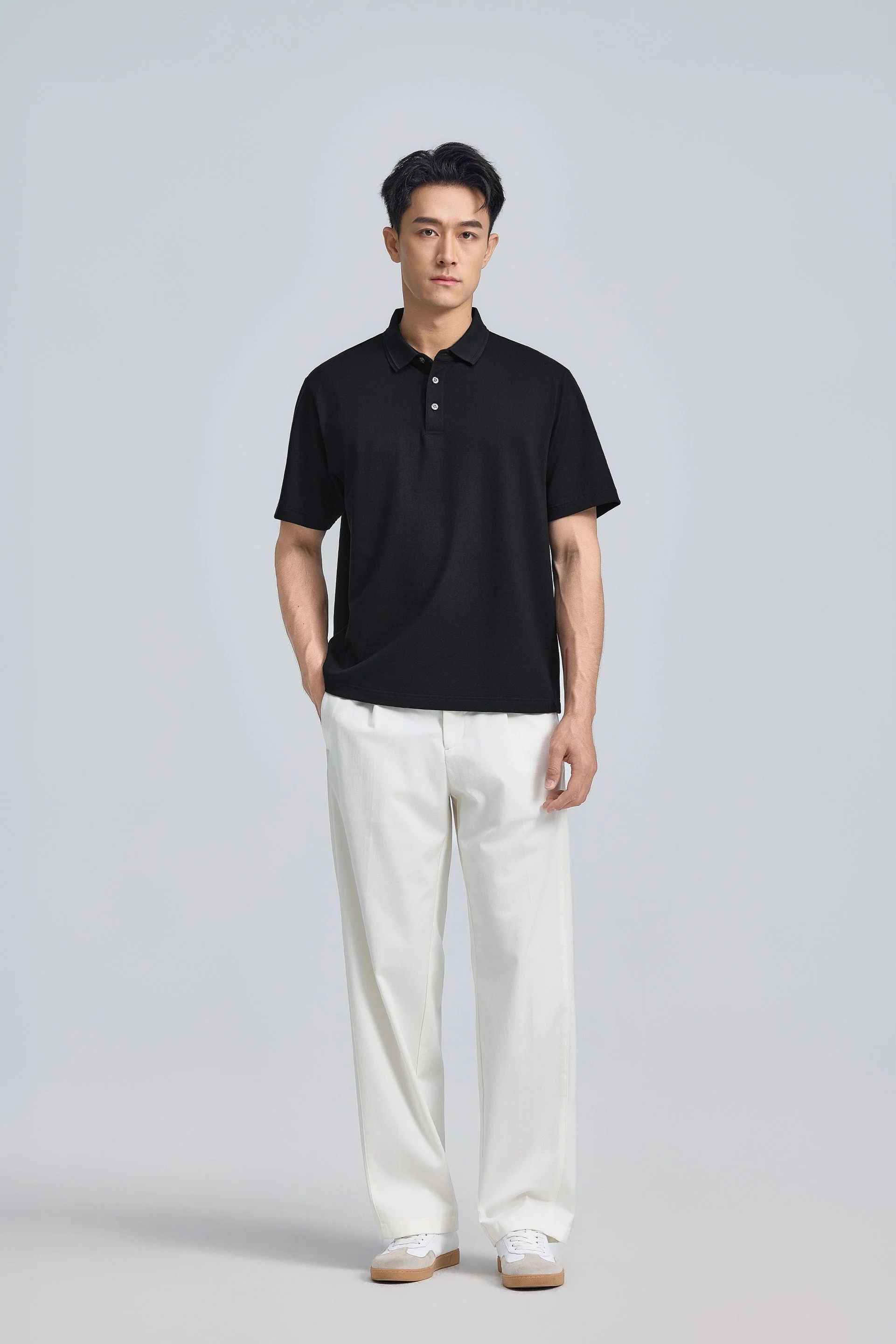 Tonal Tipped Pique Polo – Black