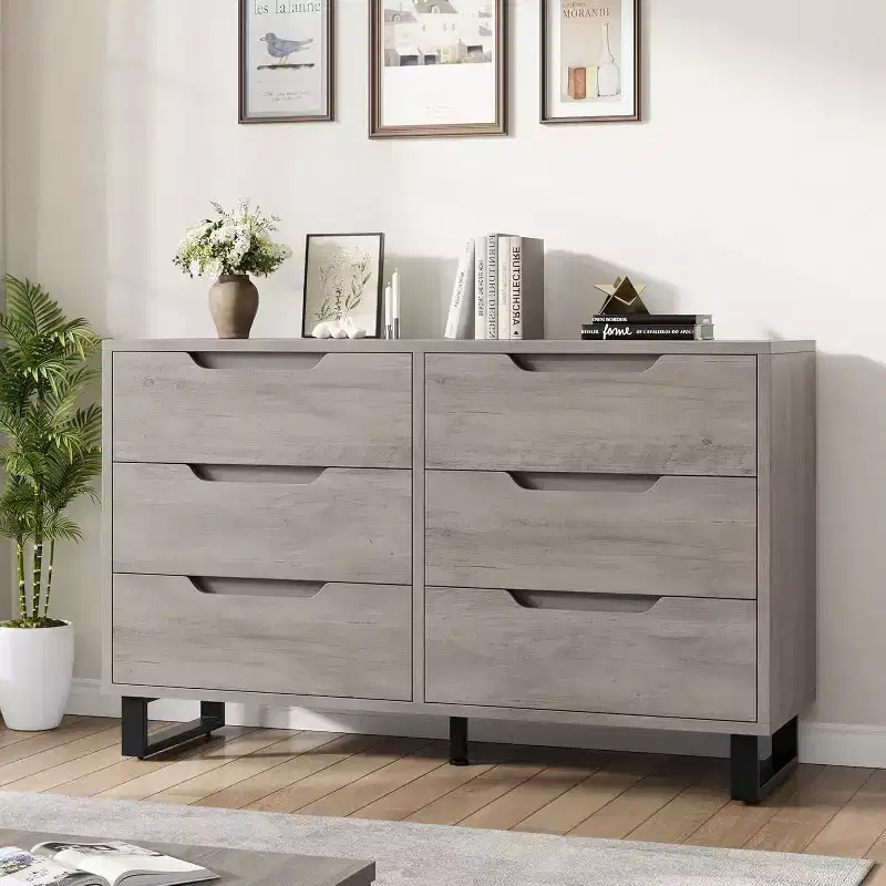 6 Dresser for Bedroom, Wide Dresser, Freestanding Vertical Drawer Cabinet, Wooden Closet Storage Chest for Living Room, Hallway, Entryway