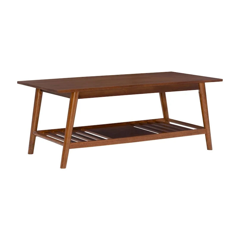 Brown Mid-Century Coffee Table with Bottom Shelf, 47