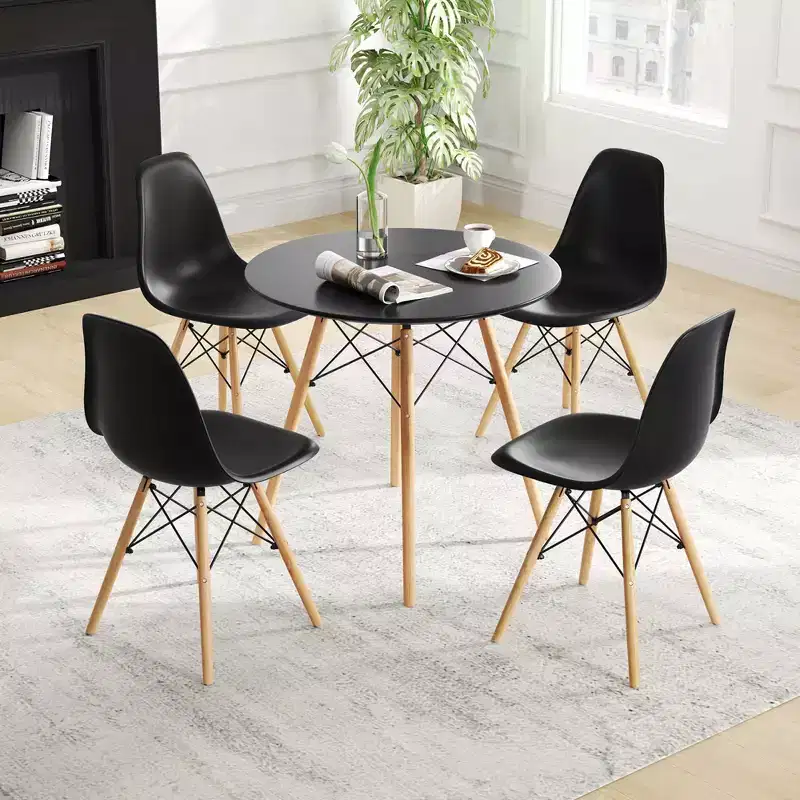 Costway Dining Table Set Modern 5 PCS For 4 Round Dining Room Table Set with Solid Wood Leg Black/Brown/White