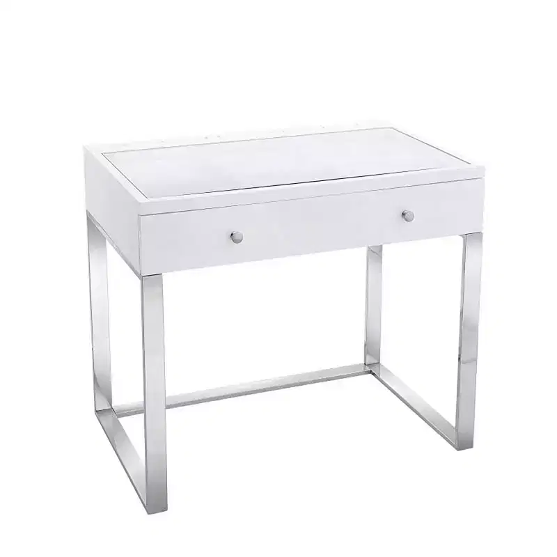 Makeup Vanity Table with Glass Top and Crystal Knobs