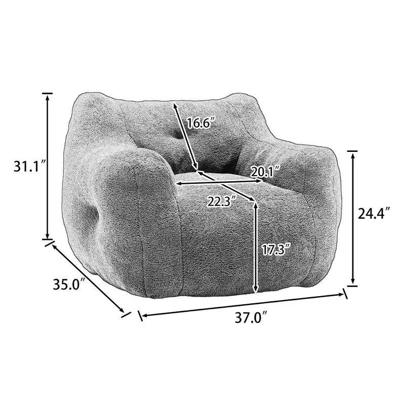 Bean Bag Chair with Arms, Teddy Giant Bean Bag Sofa with High-Density Foam, Floor Chairs for Adults, Bean Bag Couch for Living Room