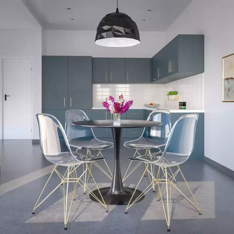 LeisureMod Cresco Modern Acrylic Dining Chairs (Set of 4)  Eiffel Gold Chrome Base, Stylish Accent Chairs for Contemporary Dining Rooms & Kitchens