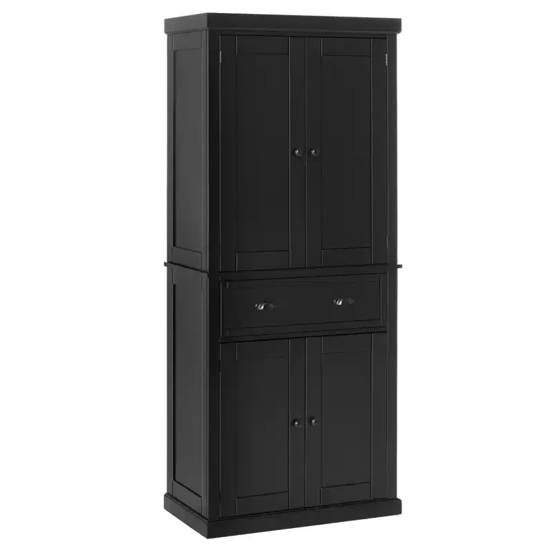 HOMCOM 72 Traditional Freestanding Kitchen Pantry Cupboard with 2 Cabinet, Drawer and Adjustable Shelves