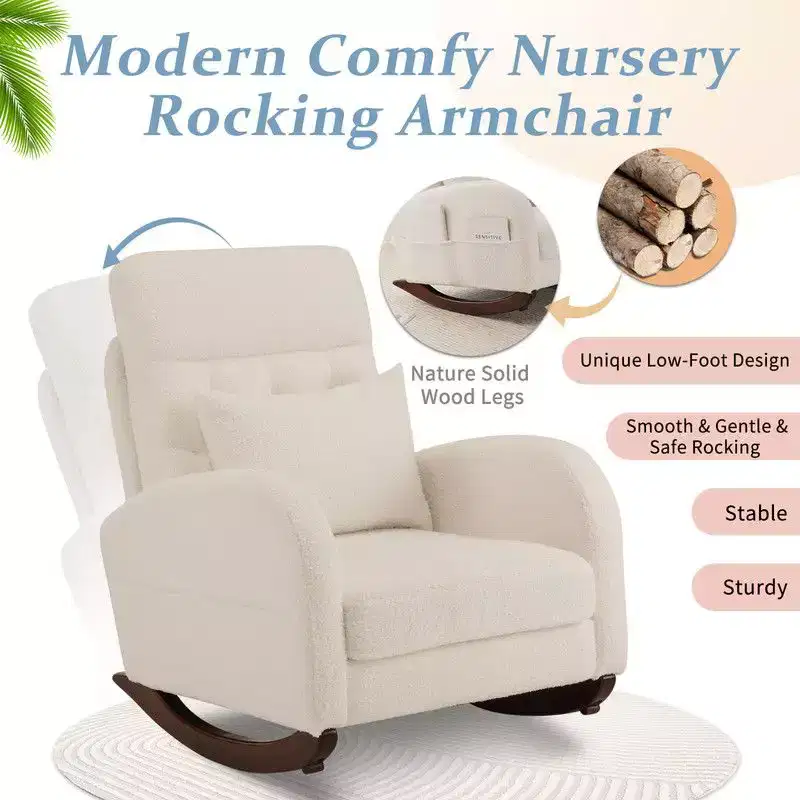Karl Home Upholstered Beige Rocking Chair